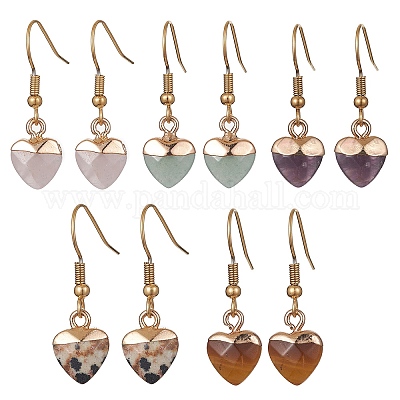 Серьги с подвесками в форме сердца из натуральных смешанных драгоценных камней EJEW-JE05469-1