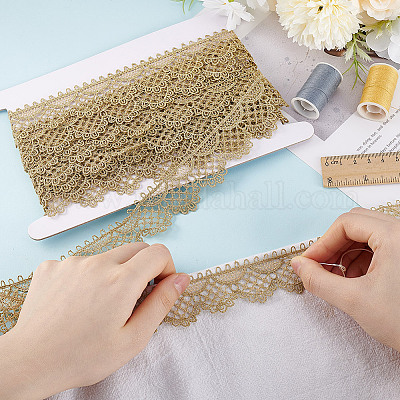 5 ярд ленты из металлической пряжи с цветочной кружевной отделкой SRIB-HY0001-07A-1