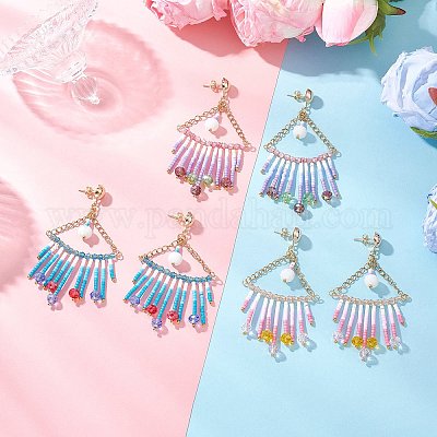 3 пара треугольных стеклянных серег-люстр EJEW-MZ00523-1