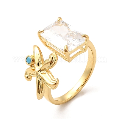 Кольцо из латуни с микропаве из кубического циркония RJEW-P084-03G-1