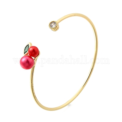 Браслеты-манжеты из латуни с микропаве из прозрачных кубических цирконий для женщин BJEW-C107-01G-1