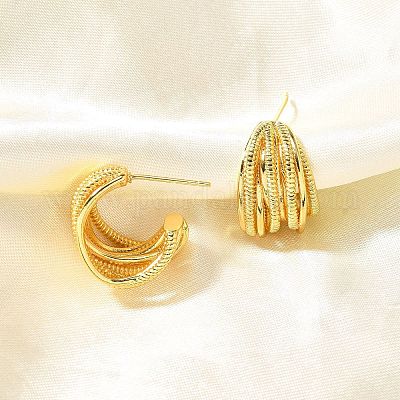 Многослойные серьги-гвоздики из латуни в форме буквы С EJEW-R018-03G-1