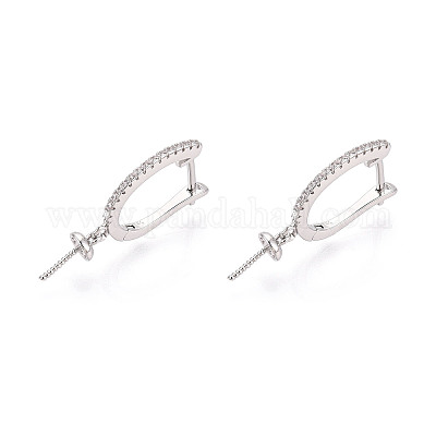 Фурнитура для сережек-колец в форме арки с микропаве из прозрачного кубического циркония из латуни KK-T076-82P-1