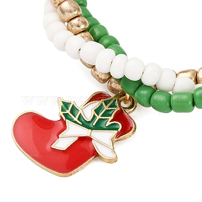 Рождественские браслеты с подвесками из сплава и эмали BJEW-JB12482-02-1