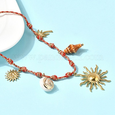 Ожерелья с подвеской из натуральной ракушки Summer Beach из нержавеющей стали 304 с гальваническим покрытием NJEW-F348-01D-G-1
