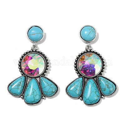 Серьги-гвоздики из сплава синтетической бирюзы EJEW-U053-04A-AS-1