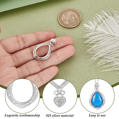 1 шт. 925 оправы для подвески из стерлингового серебра в форме кабошона STER-GA0001-32-1