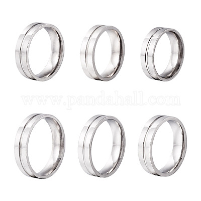 6 шт. 6 стиля 202 и 201 нержавеющая сталь нержавеющая сталь рифленое кольцо для мужчин и женщин RJEW-YS0001-01-1