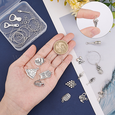 SUNNYCLUE 1 Box 16Pcs 16 Styles Wine Glass Charm Rings Bulk Food Wine  Charms Silver Glass Maker Identifier Stainless Steel Goblet Glass Tags  Rings