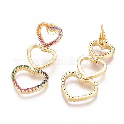 Латунь микро проложить кубический цирконий болтающиеся серьги стержня EJEW-L224-50A-G-1