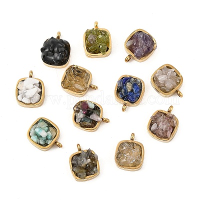 Квадратные подвески из натуральной смешанной каменной крошки из нержавеющей стали 304 KK-P300-29G-1