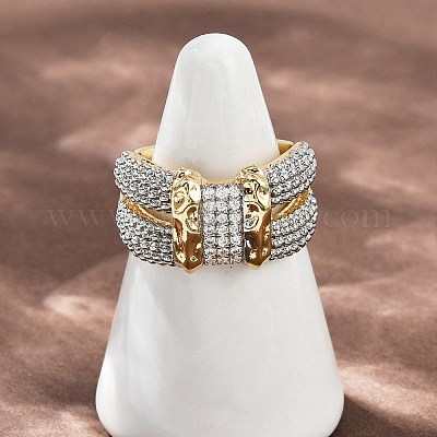 Латунные микро проложить манжеты кольца кубического циркония RJEW-D326-06G-1