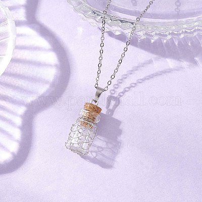 Подвеска из медной проволоки в виде пустой стеклянной бутылки из нержавеющей стали 304 NJEW-JN05275-1