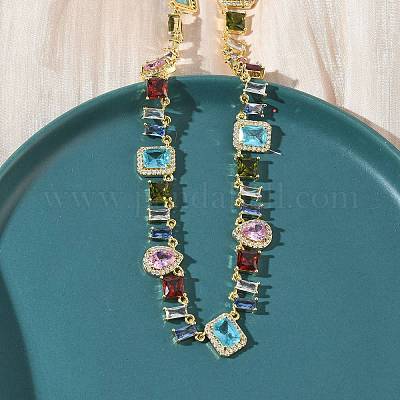 Теннисные ожерелья в форме капли с квадратом и латунным паве из разноцветных кубических цирконий NJEW-G183-09G-1