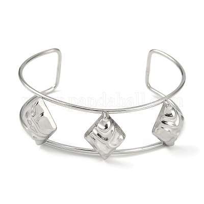 Широкие текстурированные открытые браслеты-манжеты из нержавеющей стали марки 304 BJEW-Q348-05P-13-1