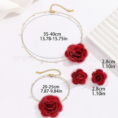 Ожерелья с подвесками из розовой ткани и пластикового жемчуга FS-WG74528-01-1