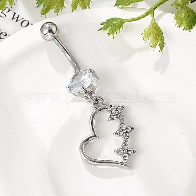 Сплав кристалл горный хрусталь подвеска изогнутая штанга живот кольца AJEW-R007-04P-04-1