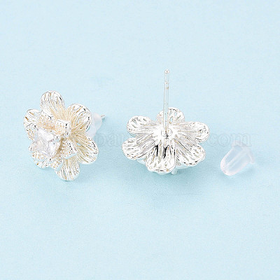 Серьги-гвоздики с прозрачным паве из латуни с кубическим цирконием KK-T077-19S-1