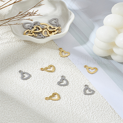 40 шт. 2-х цветные подвески в форме открытого сердца из нержавеющей стали 304 STAS-LP0004-24-1