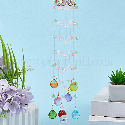 Цветочные круглые стеклянные бусины с кисточками HJEW-WH20020-007C-1