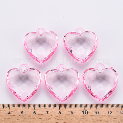 透明なアクリルパーツ 多面カット ハート パールピンク 31.5x29x12.5mm