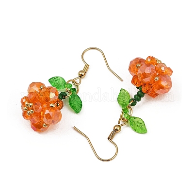 Тема Хэллоуина тыква ручной работы стеклянные бисерные подвесные серьги EJEW-MZ00480-01-1