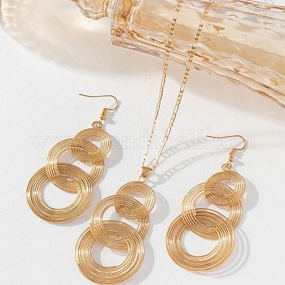 Комплект из трех круглых висячих серег и ожерелий из сплава FS-WG43D3F-01-1