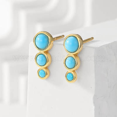 Простые серебряные серьги-гвоздики с бирюзой для женщин BK0103-1-1