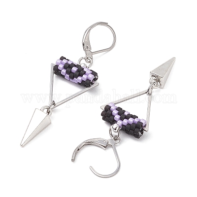 Серьги-гвоздики с застежкой-молнией из латунного стекла с треугольным глазом EJEW-MZ00452-03-1