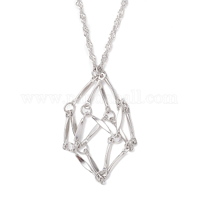 304 нержавеющая сталь пустой макраме мешочек кулон сингапурская цепочка ожерелье изготовление NJEW-JN05280-1