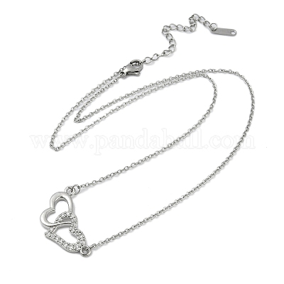Латунные микропаве прозрачные кубические цирконии двойные подвески в форме сердца ожерелья NJEW-K280-05P-1