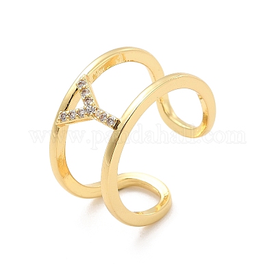 Кольцо-манжета с открытой буквой из прозрачного кубического циркония RJEW-A012-01G-Y-1