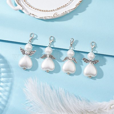 4 шт. 4 стиля АБС пластик искусственный жемчуг и стеклянный жемчуг сердце ангел подвеска украшения HJEW-JM03498-1