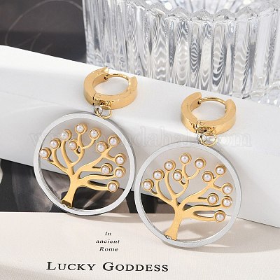 Серьги-кольца из нержавеющей стали 304 с имитацией жемчуга EJEW-M070-07G-1