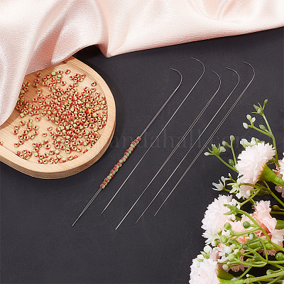 Beebeecraft 10шт 304 изогнутые иглы для бисероплетения из нержавеющей стали TOOL-BBC0001-07-1