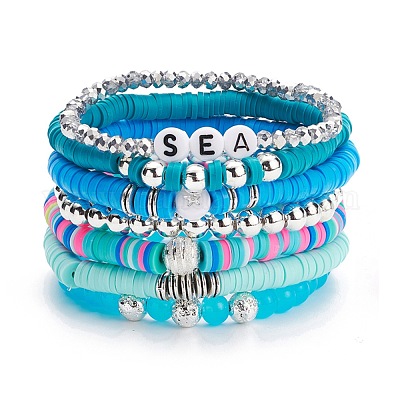 PH PandaHall 600pcs Blue Beads, 8mm 24 Styles Stripe Beads Pearl Acrylic  Glass Beads Blue Sea Round Loose Beads Spacers for Summer Boho Bracelets