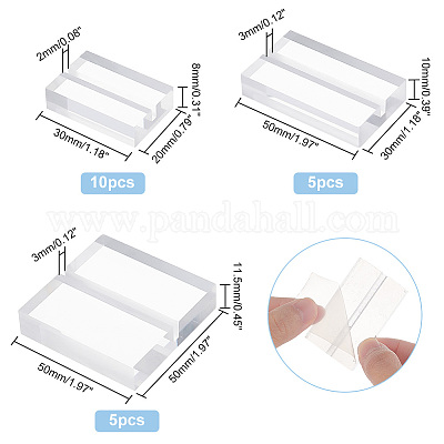 PandaHall Elite 20Pcs 3 Style Transparent Acrylic Bases, Place Sign Holder,  for Wedding, Party, Rectangle & Square, Clear, 30~50x20~50x8~10mm