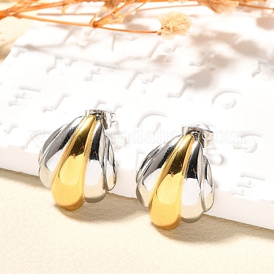 Двухцветные серьги-гвоздики из нержавеющей стали 304 EJEW-F355-04GP-02-1