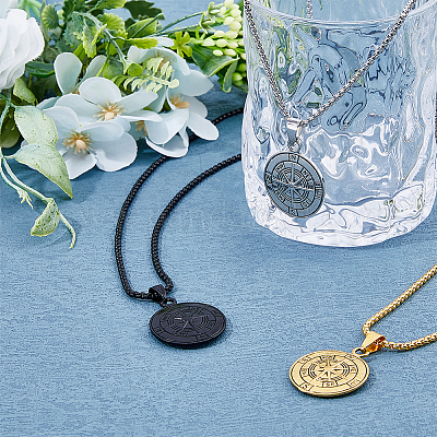 3 шт. набор из 3-х цветных кулонов-компасов из нержавеющей стали 304&nbsp;NJEW-FI0001-51-1