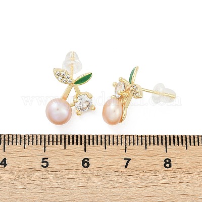 Серьги-гвоздики из вишневой латуни с прозрачным кубическим цирконием KK-D301-13G-1