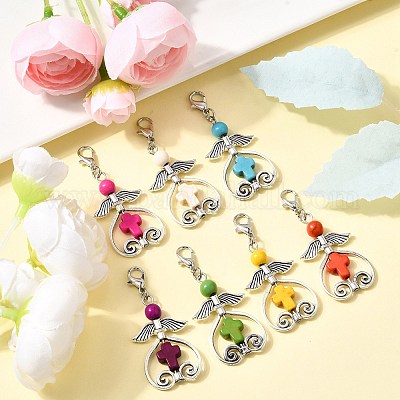 7 шт. подвеска в виде ангела из синтетической бирюзы HJEW-JM03461-1