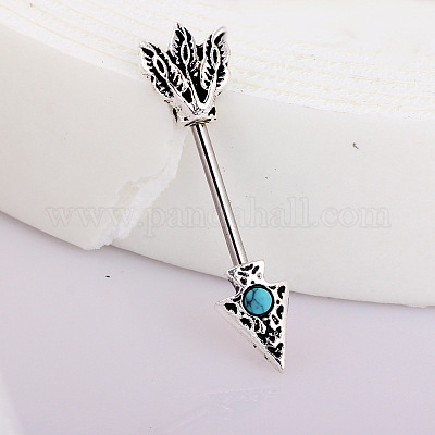 Кольца для сосков в виде перьевой стрелы из нержавеющей стали 304 с паве из синтетической бирюзы FS-WG9A834-02-1