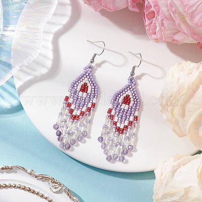 Серьги-подвески с ромбами из натурального аметиста EJEW-MZ00567-05-1