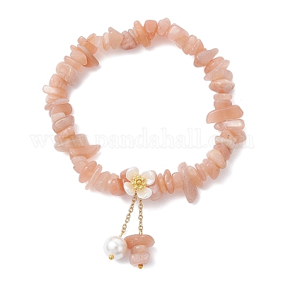 Браслеты с подвесками из натурального солнечного камня и бусинами BJEW-JB12312-01-1