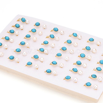 Кольца-манжеты открытого типа из бирюзы и натурального жемчуга для женщин PEAR-N020-07H-1