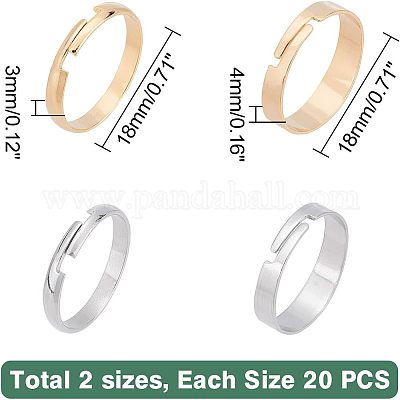 40 шт. 4 стиля 201 нержавеющая сталь простые регулируемые кольца для женщин STAS-UN0037-14-1