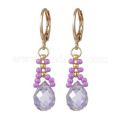 Серьги с заклепками из стеклянных бусин EJEW-MZ00398-05-1