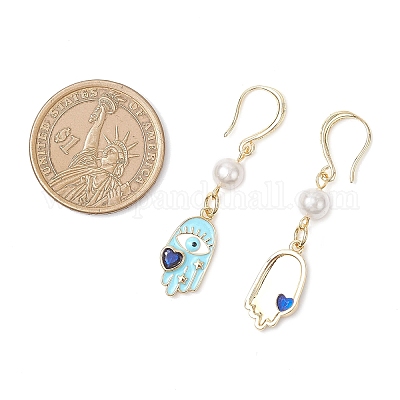 Серьги-подвески с эмалью из латуни и хамсы EJEW-JE06642-1