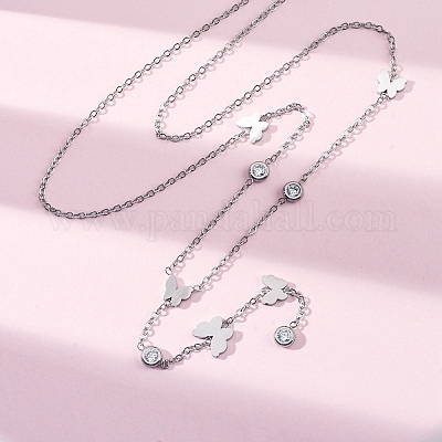 Ожерелья-лариаты из нержавеющей стали 304 с кристаллами и стразами в виде бабочек NJEW-R026-12P-1