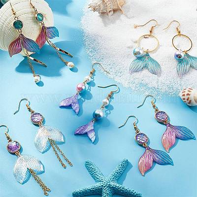 Набор для самостоятельного изготовления сережек-капель в форме русалки и рыбьего хвоста DIY-SC0018-15-1
